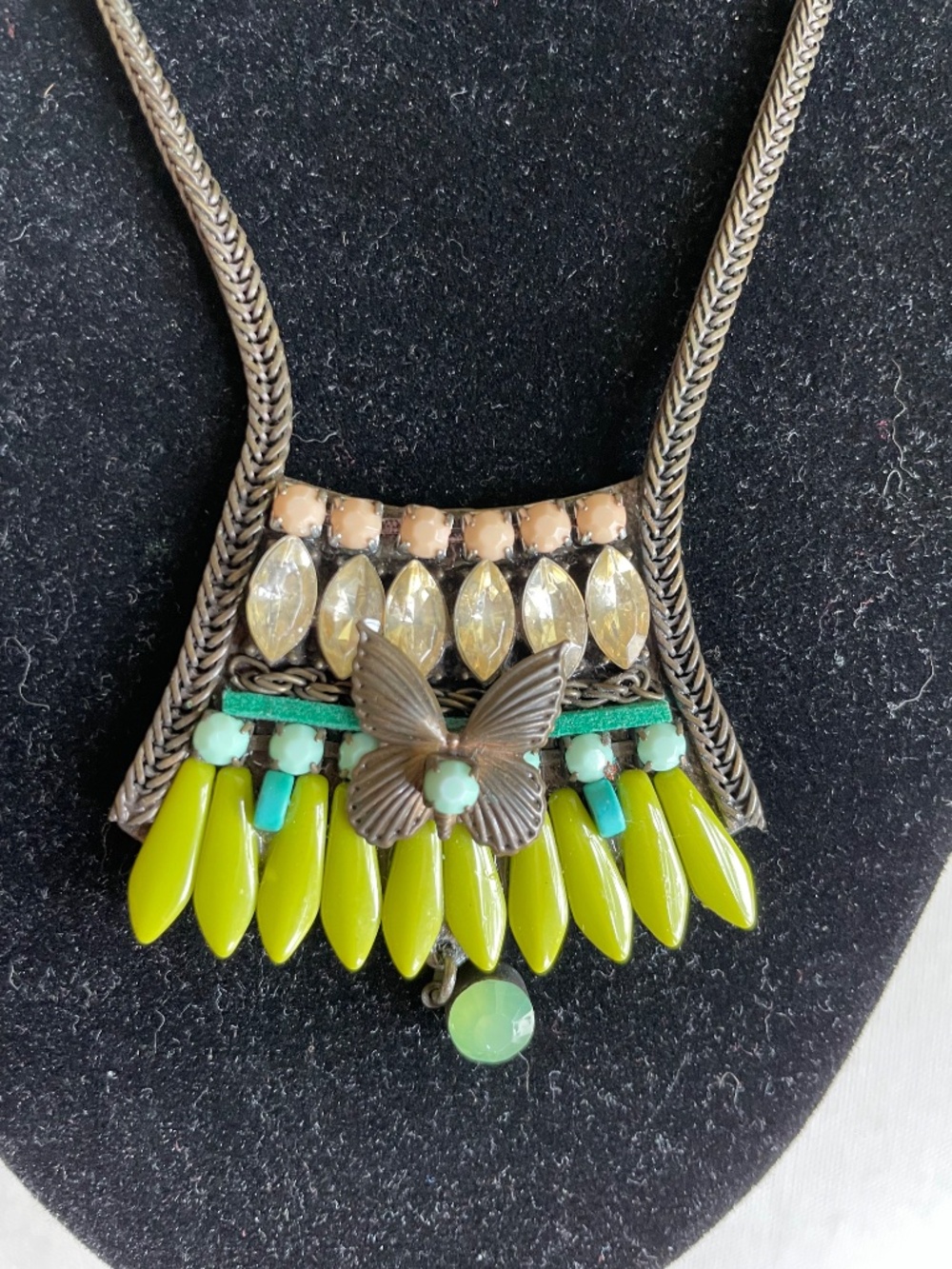 Butterfly Boho Pendant Necklace with Yellow and Green Beads